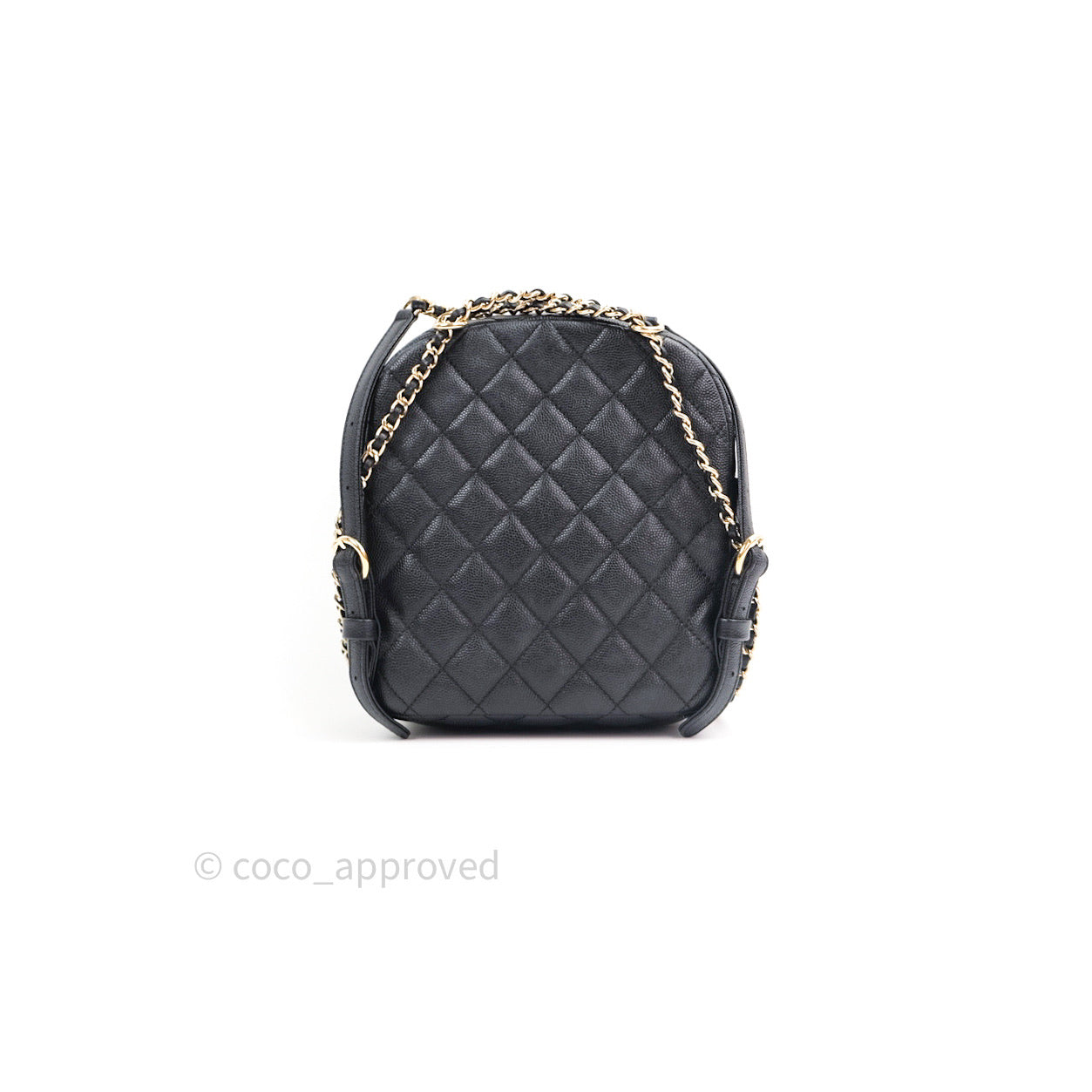 Chanel Quilted Small CC Day Backpack Black Caviar Light Gold Hardware