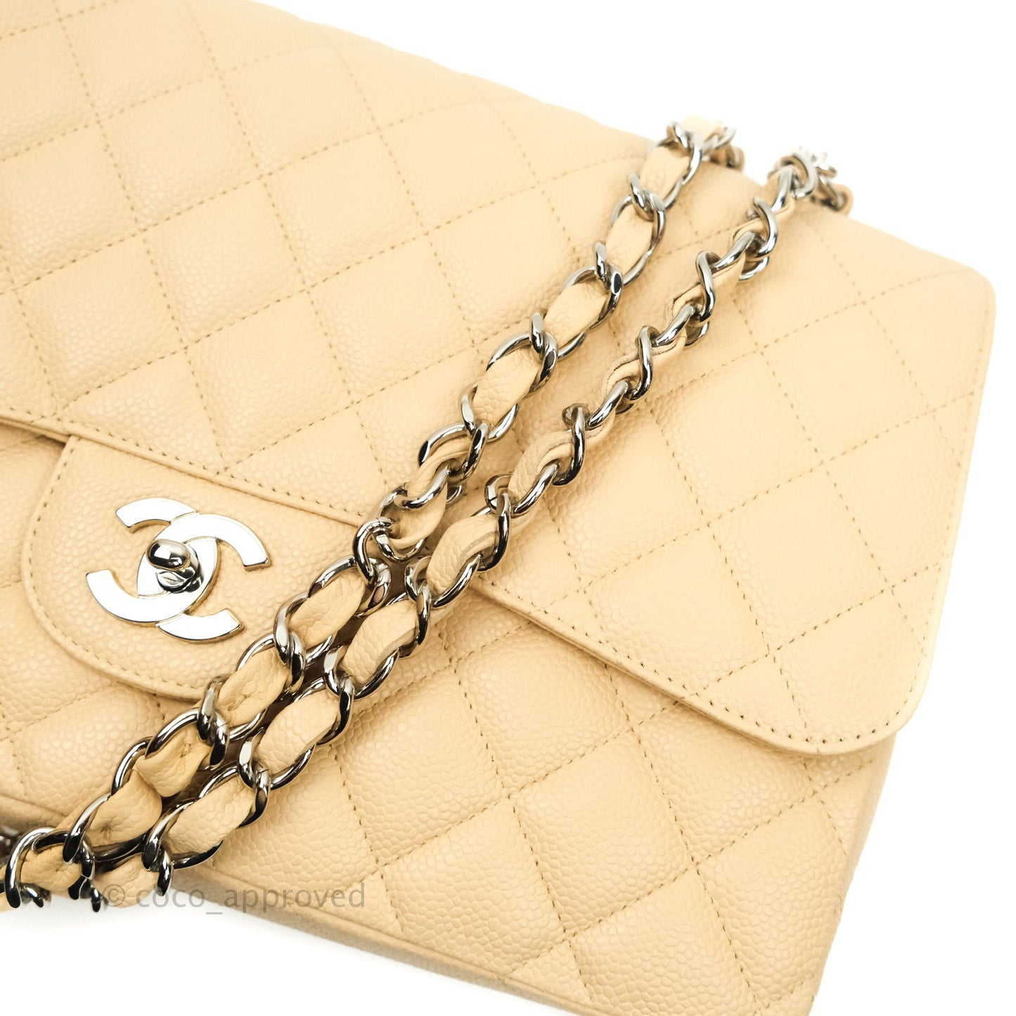 Chanel Jumbo Single Flap Beige Caviar Silver Hardware⁣⁣