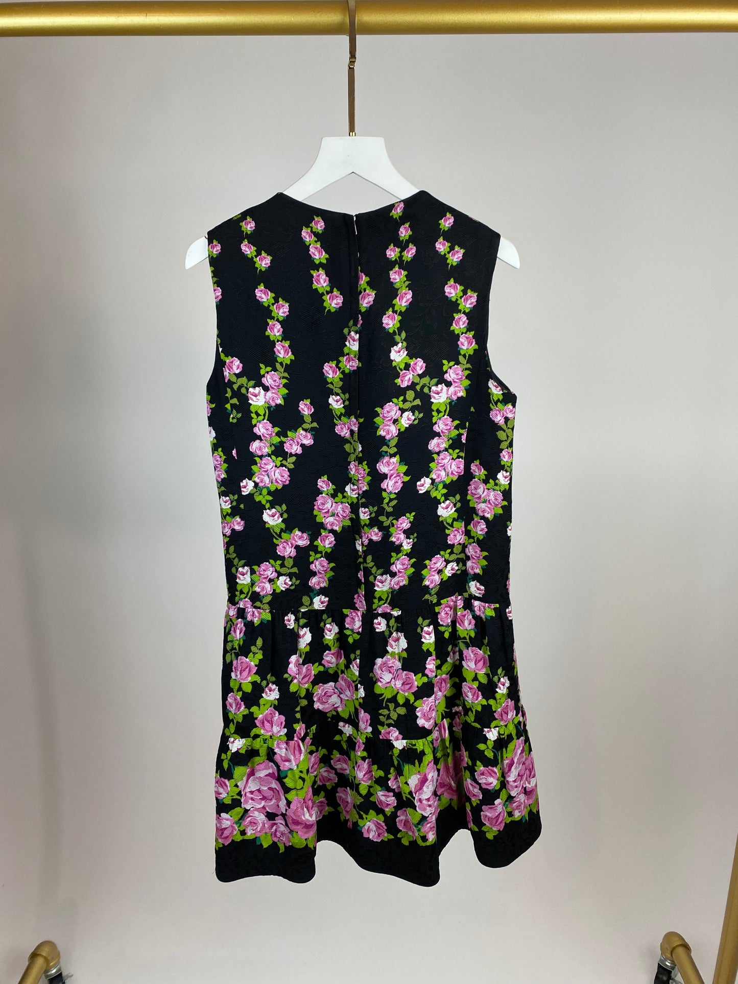 Luxury Gucci Black and Print Rose Printed Bow Dress Size IT 38 (UK 6)