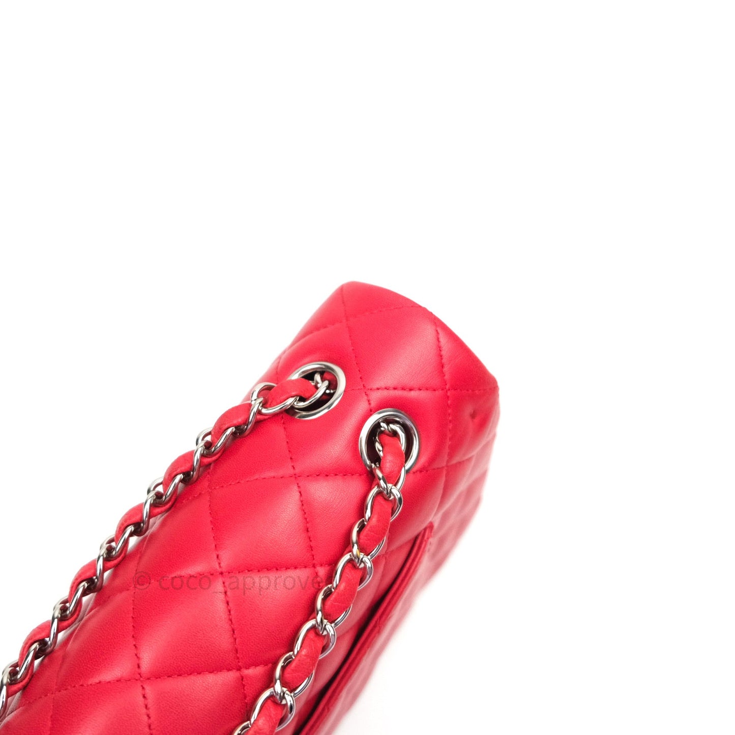 Chanel Classic M/L Medium Double Flap Bag Red Lambskin Silver Hardware