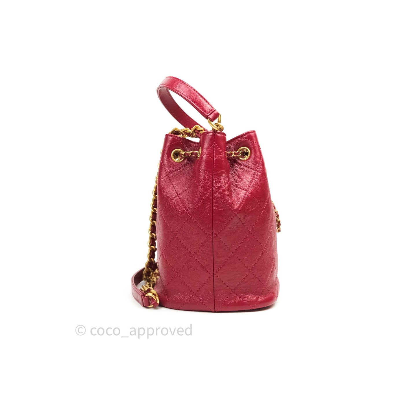 Chanel Drawstring Bucket Bag Red Calfskin Gold Hardware 20S