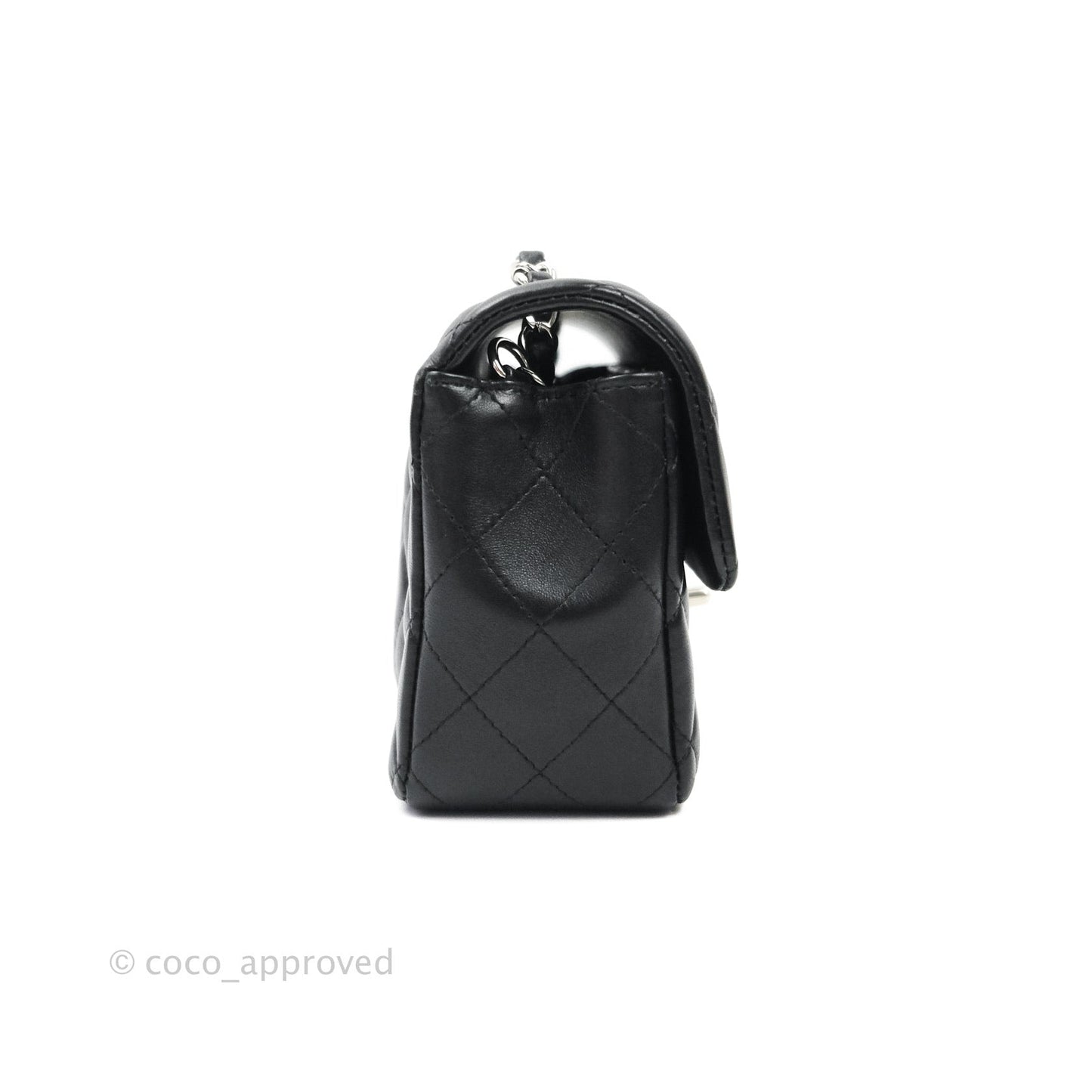 Chanel Quilted Mini Rectangular Black Lambskin Silver Hardware