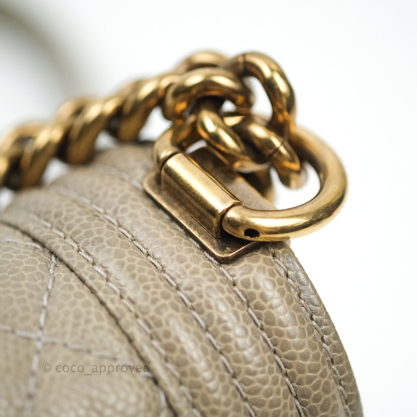 Chanel Boy Quilted Medium Taupe Grey Caviar Gold Hardware 14B