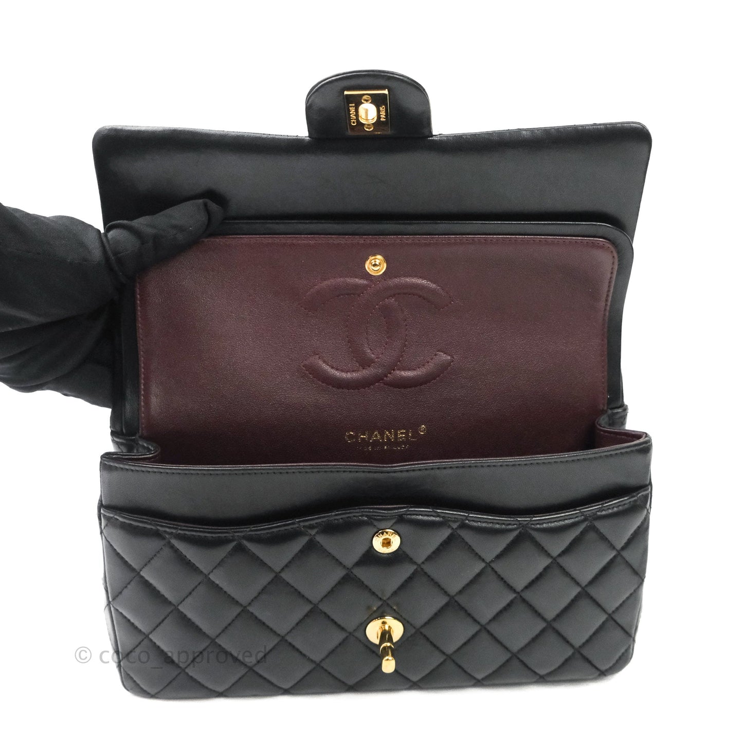Chanel Classic M/L Medium Double Flap Bag Black Lambskin Gold Hardware