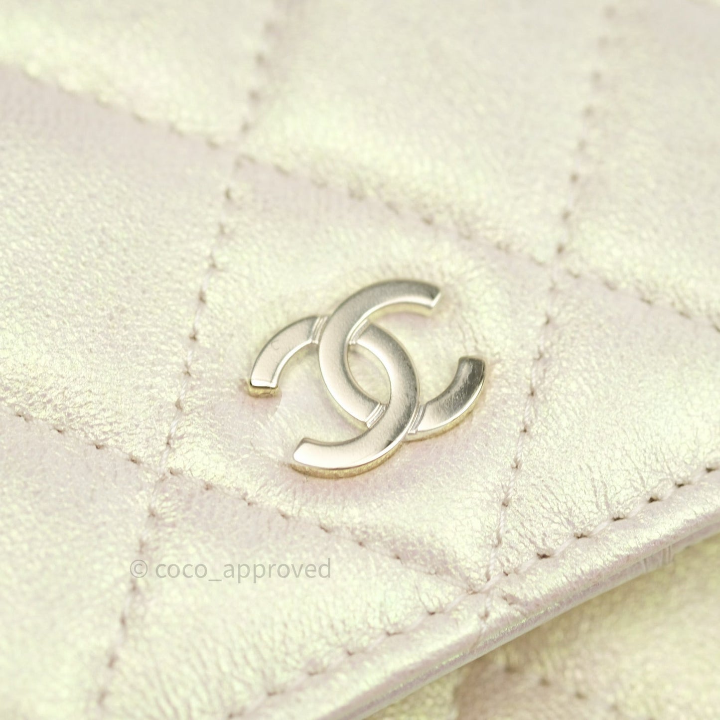 Chanel Quilted Mini Wallet on Chain WOC Iridescent Ivory Gold Hardware 20A