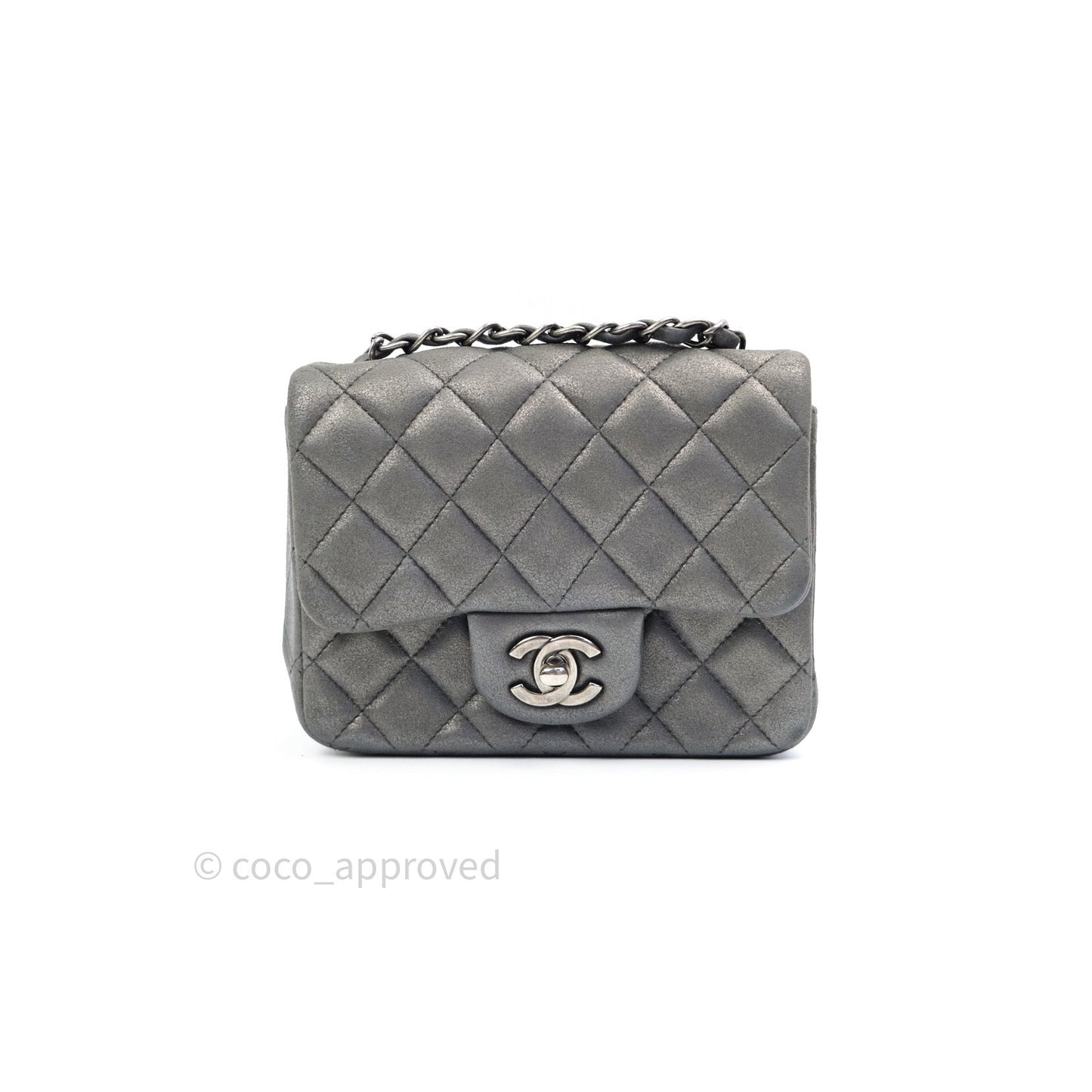 Chanel Mini Square Charcoal Grey Goatskin Ruthenium Hardware