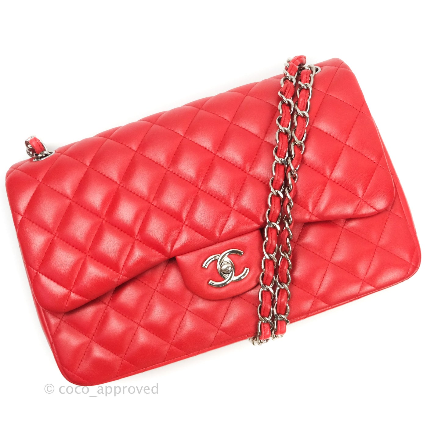 Chanel Jumbo Double Flap Red Lambskin Silver Hardware⁣⁣