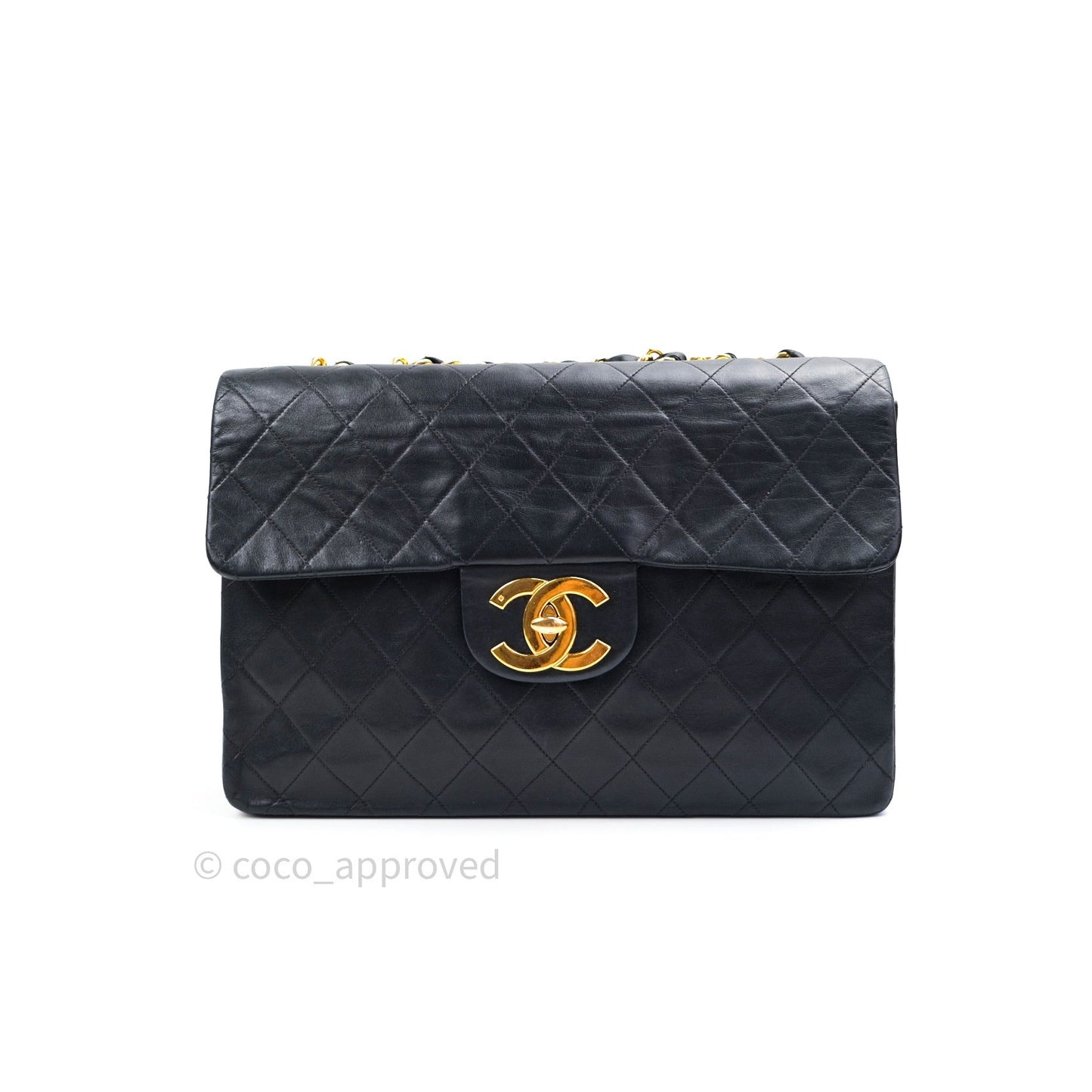Chanel Vintage XL Jumbo Single Flap Black Lambskin 24K Gold Hardware