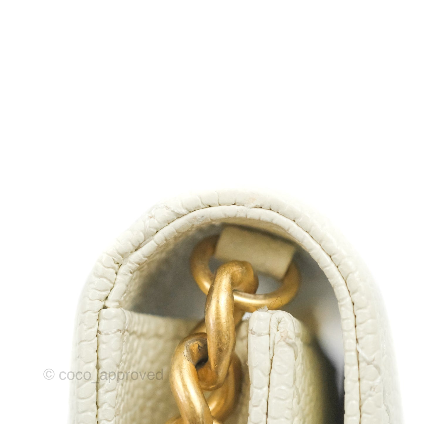 Chanel Mini Clutch With Chain White Caviar Aged Gold Hardware