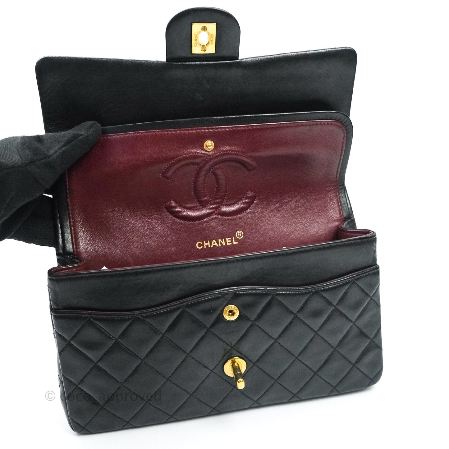 Chanel Vintage M/L Medium Double Flap Bag Black Lambskin 24K Gold Hardware