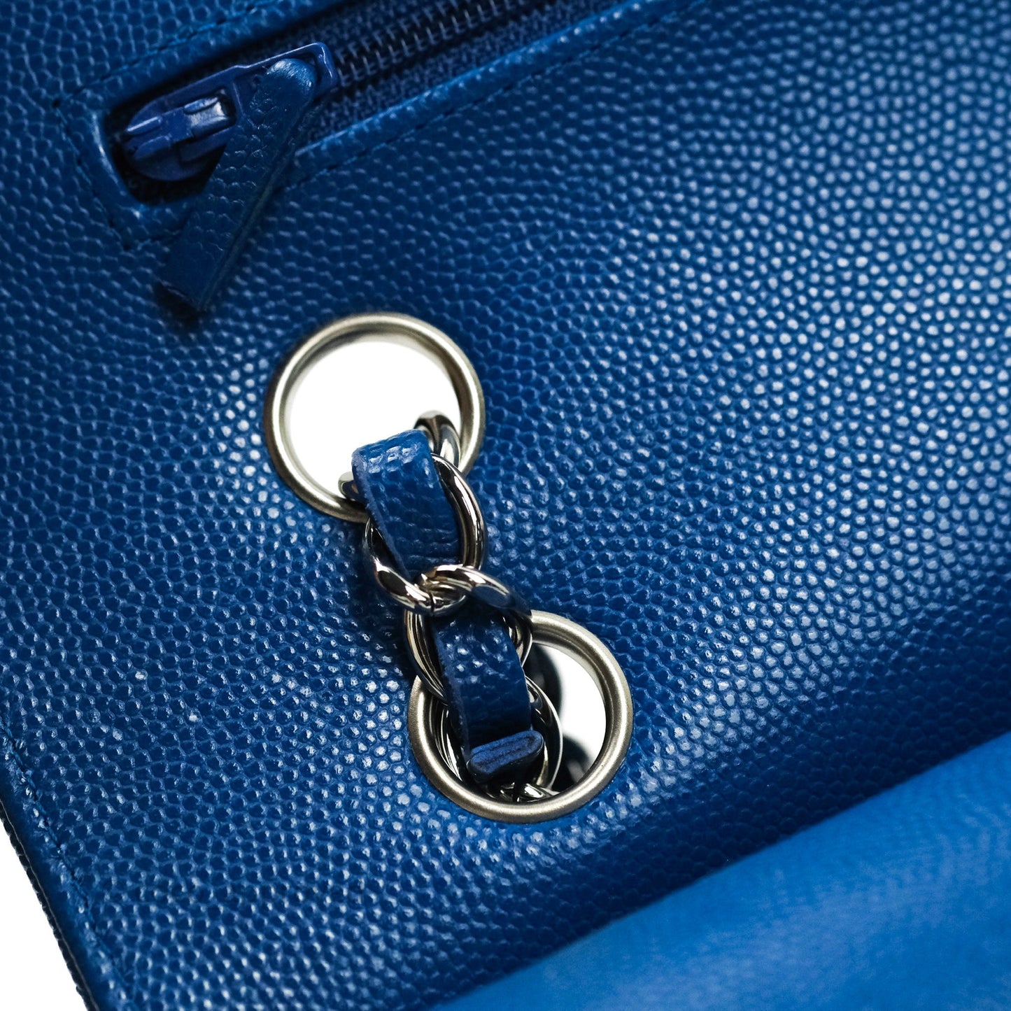 Chanel Classic Chevron M/L Medium Double Flap Blue Caviar Silver Hardware