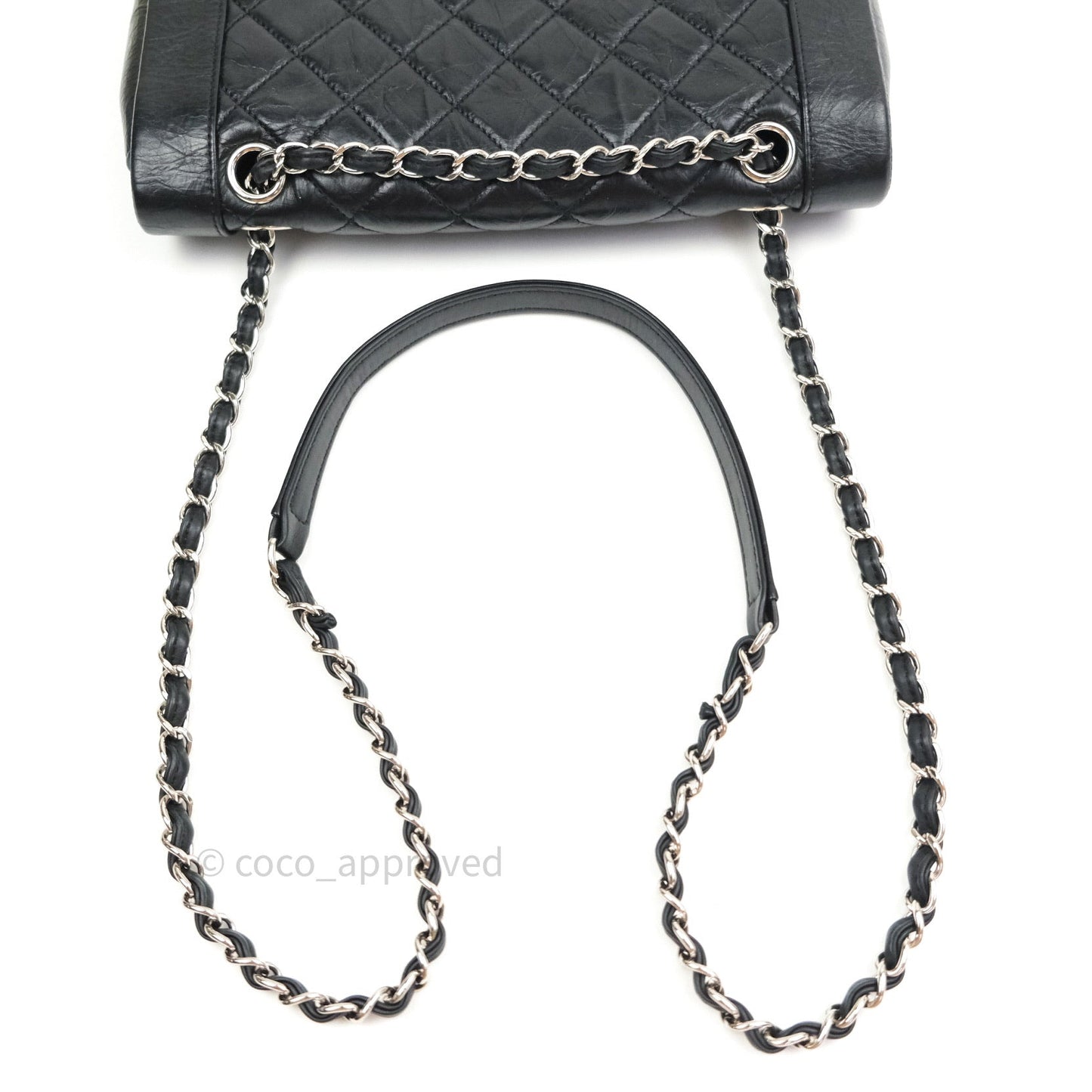 Chanel Bi Quilted Crumpled Calfskin Black Silver Hardware