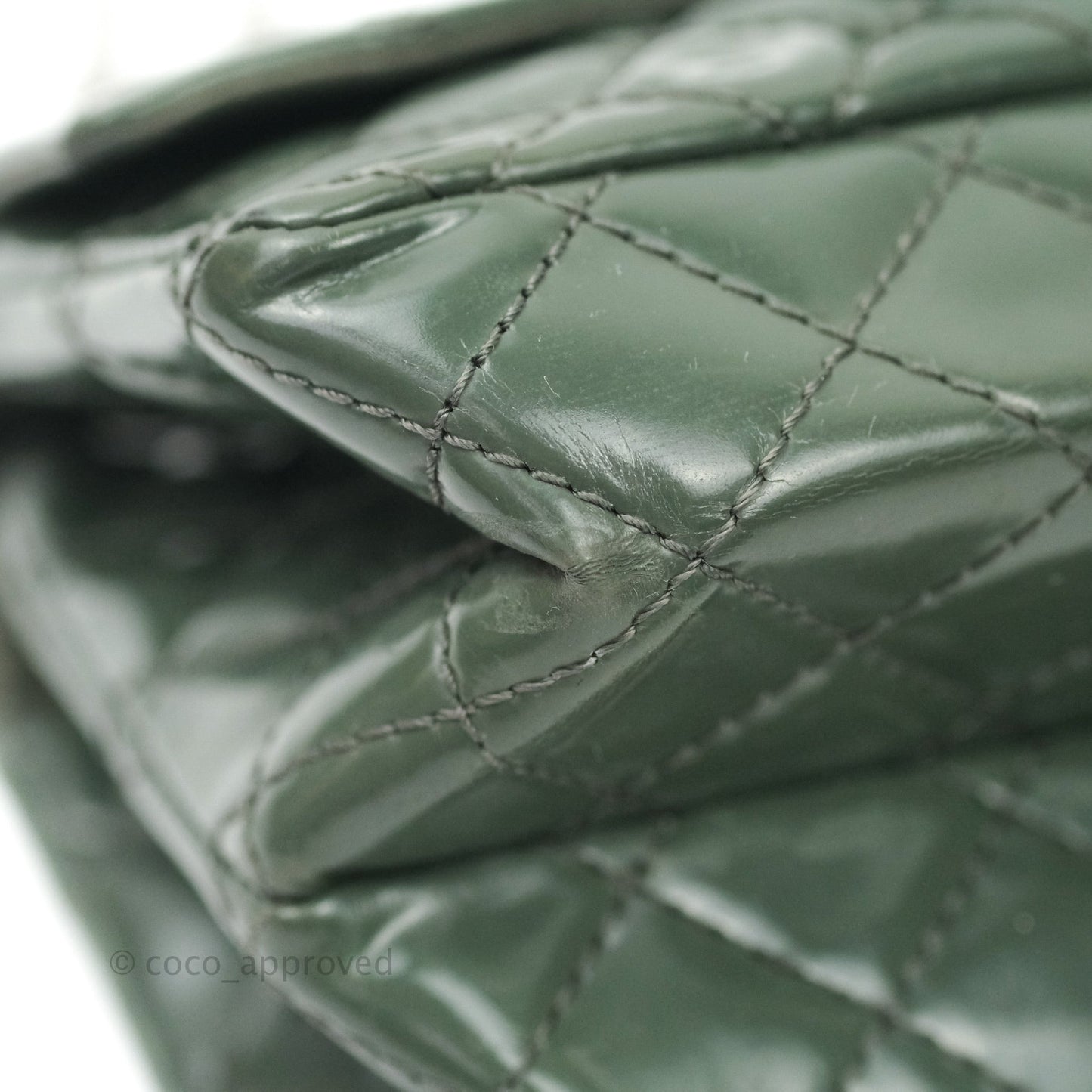 Chanel Mini Reissue 224 Army Green Patent Ruthenium Hardware Double Layer