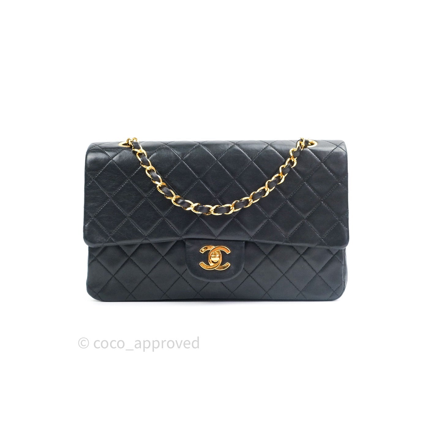 Chanel Classic Vintage M/L Medium Double Flap Bag Black Lambskin 24K Gold Hardware