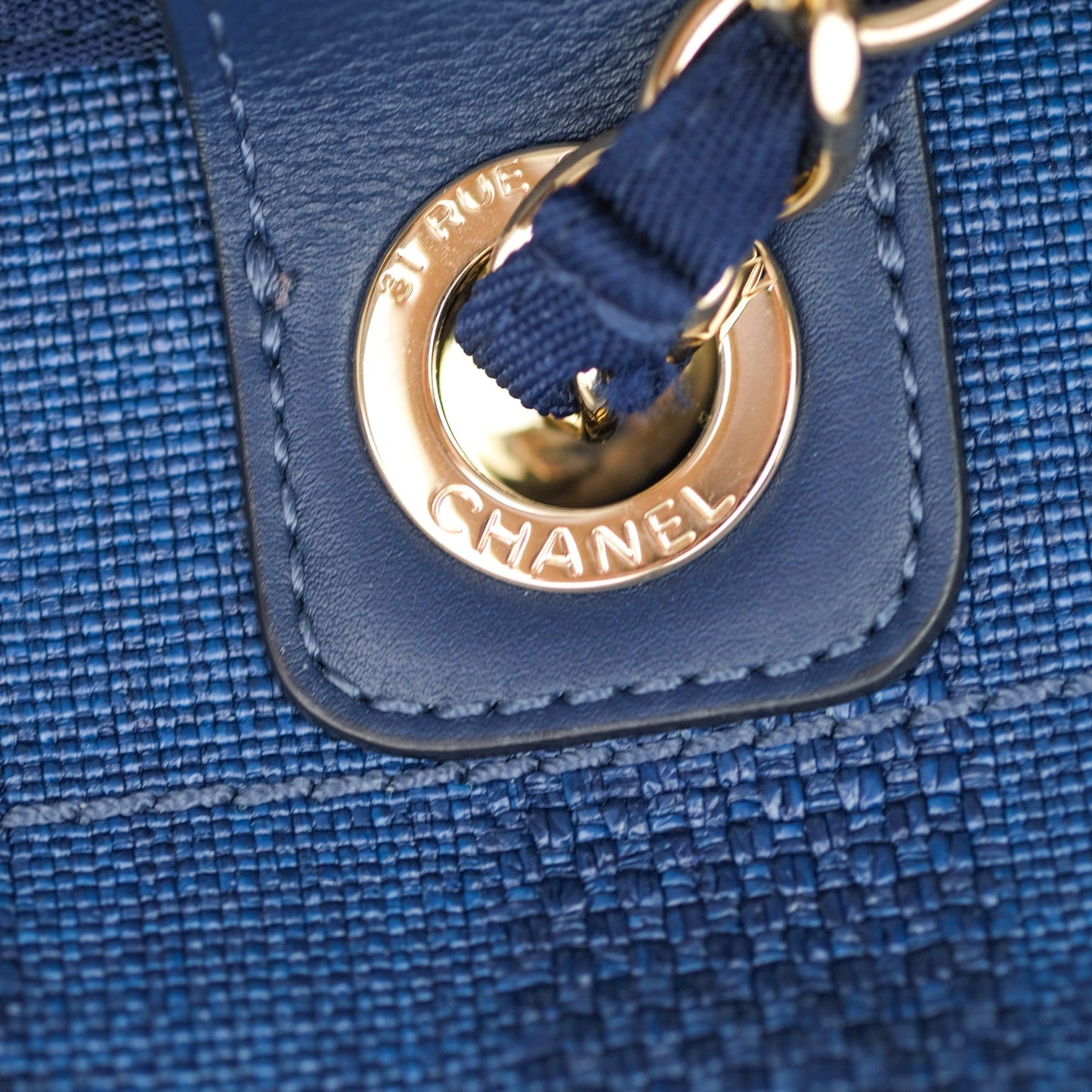 Chanel Canvas Large Deauville Tote Navy Blue Stripe 20S