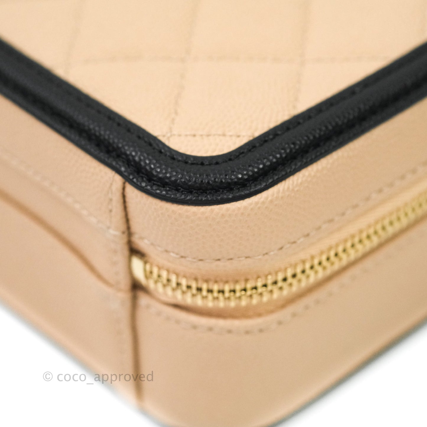 Chanel Quilted New Small CC Filigree Vanity Case Beige Caviar Gold Hardware