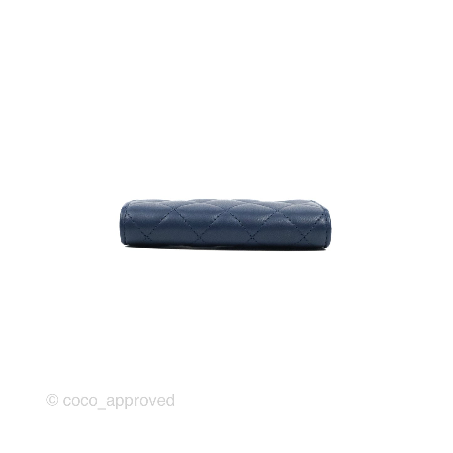 Chanel Quilted Flap Card Holder Navy Lambskin Silver Hardware