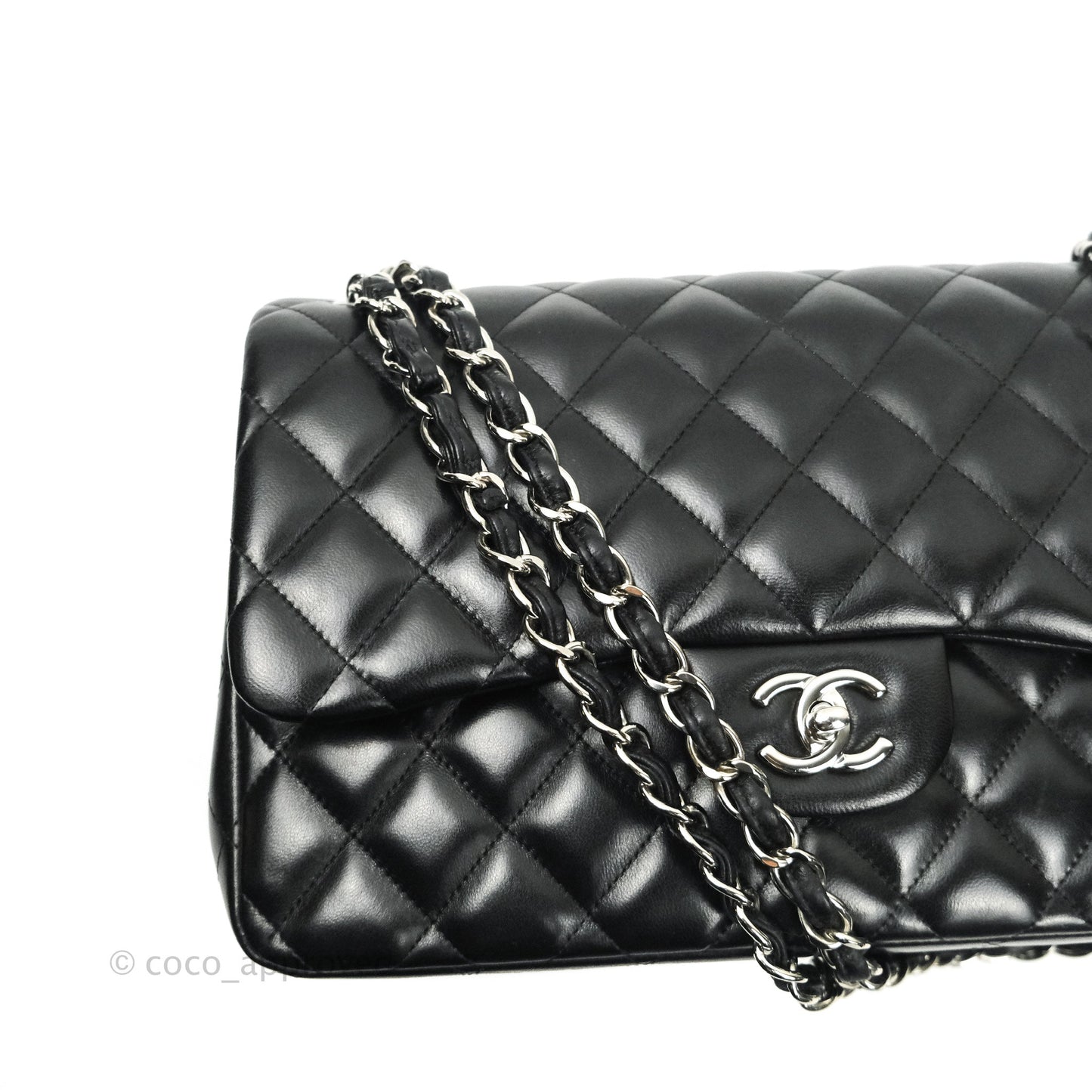 Chanel Jumbo Double Flap Bag Black Lambskin Silver Hardware⁣⁣