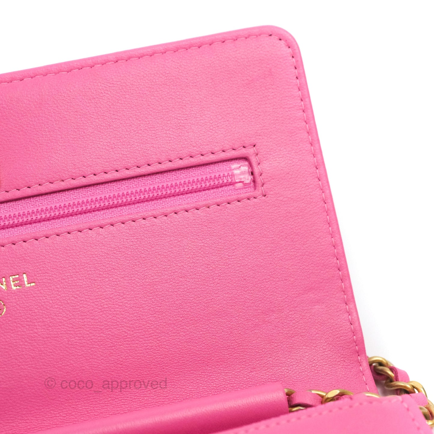 Chanel Quilted Pearl Crush Wallet on Chain WOC Pink Lambskin Aged Gold Hardware