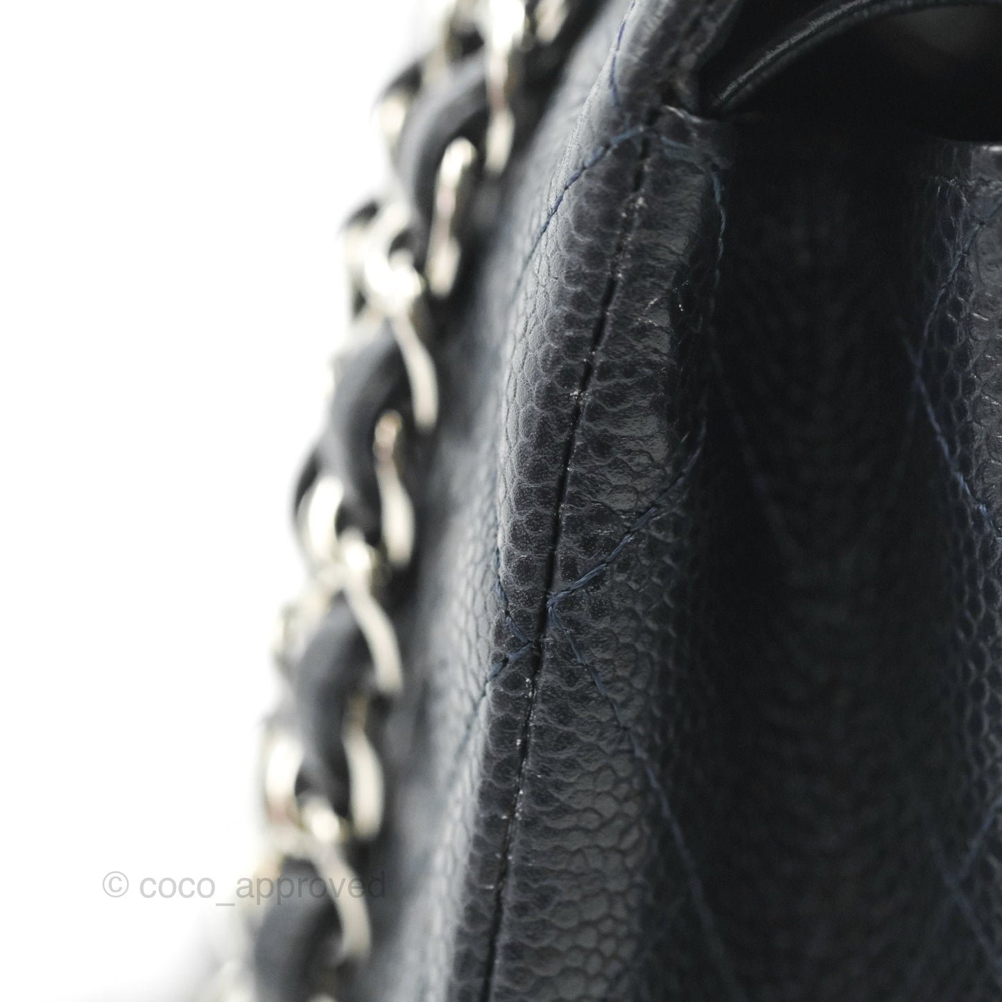 Chanel Quilted M/L Medium Double Flap Very Dark Navy Caviar Silver Hardware
