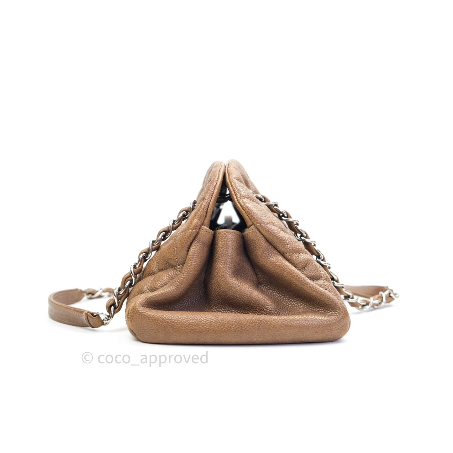 Chanel Mademoiselle Bowling Medium Light Brown Caviar Leather Silver Hardware