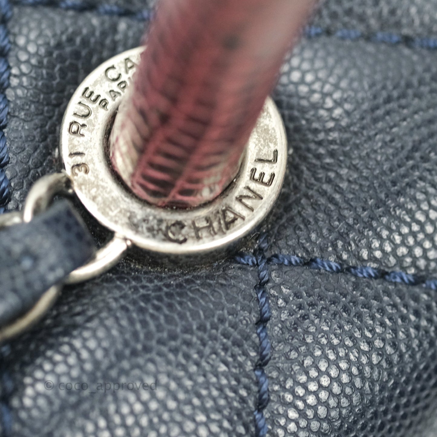 Chanel Small Coco Handle Quilted Navy Caviar Lizard Handle Ruthenium Hardware
