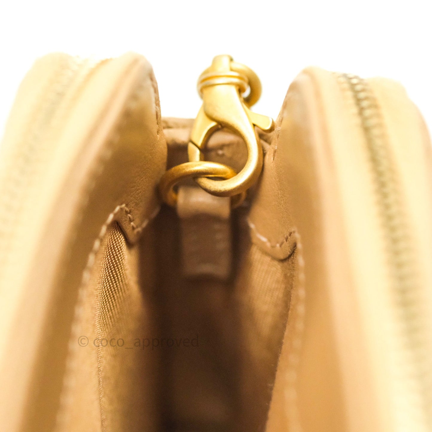 Chanel Boy Beige Quilted Caviar Clutch on Chain Gold Hardware