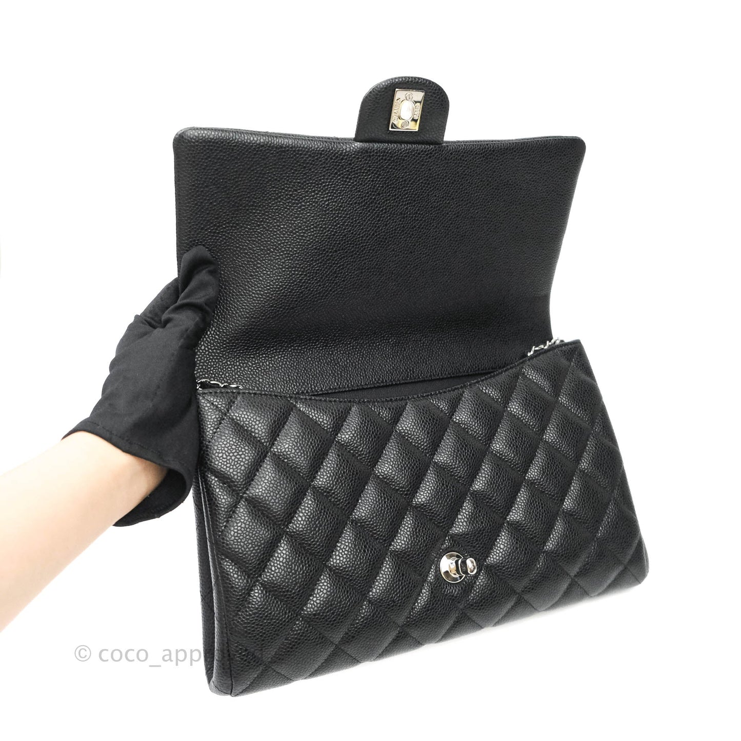 Chanel Quilted Clutch with Chain Black Caviar Silver Hardware