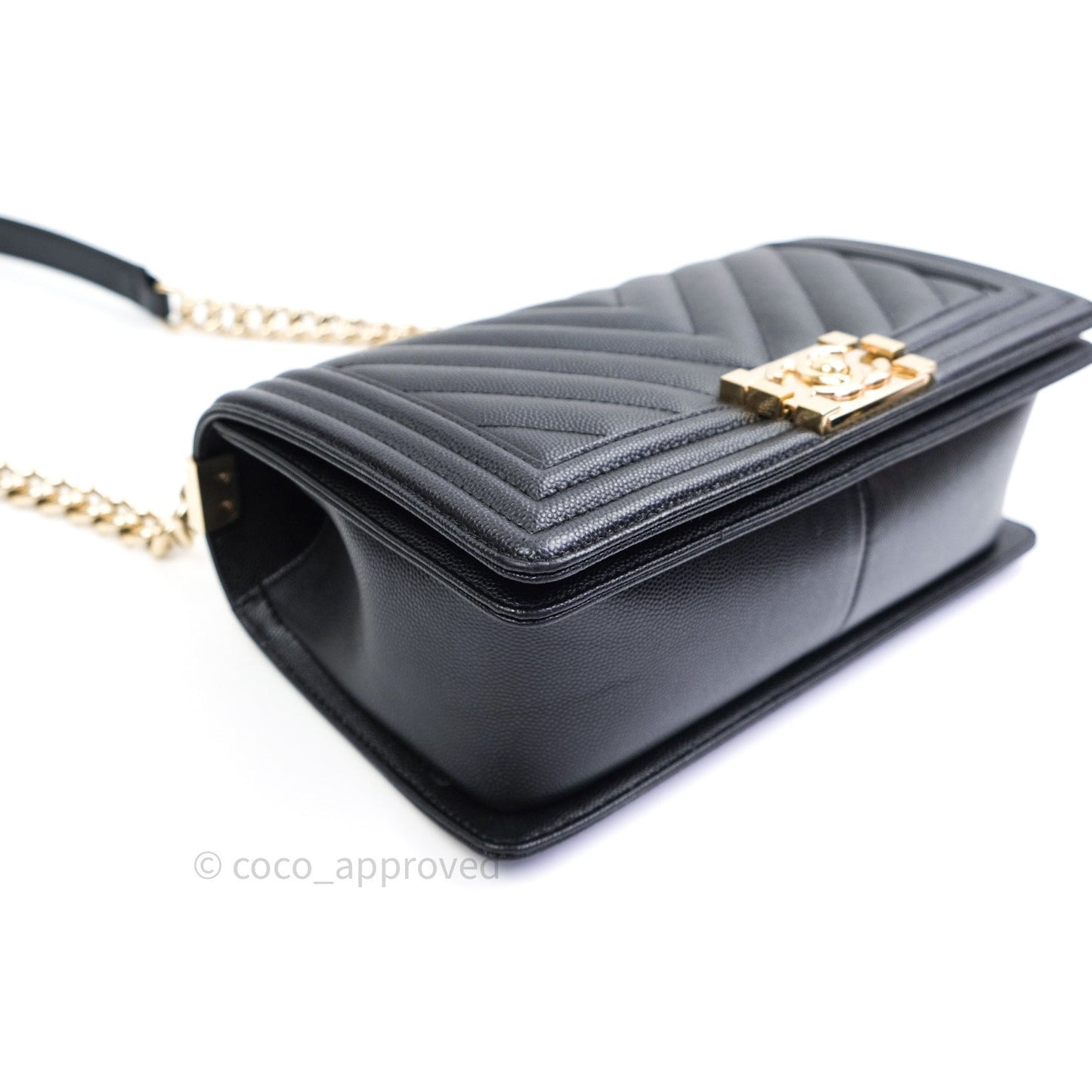 Chanel Boy Chevron Medium Black Caviar Gold Hardware