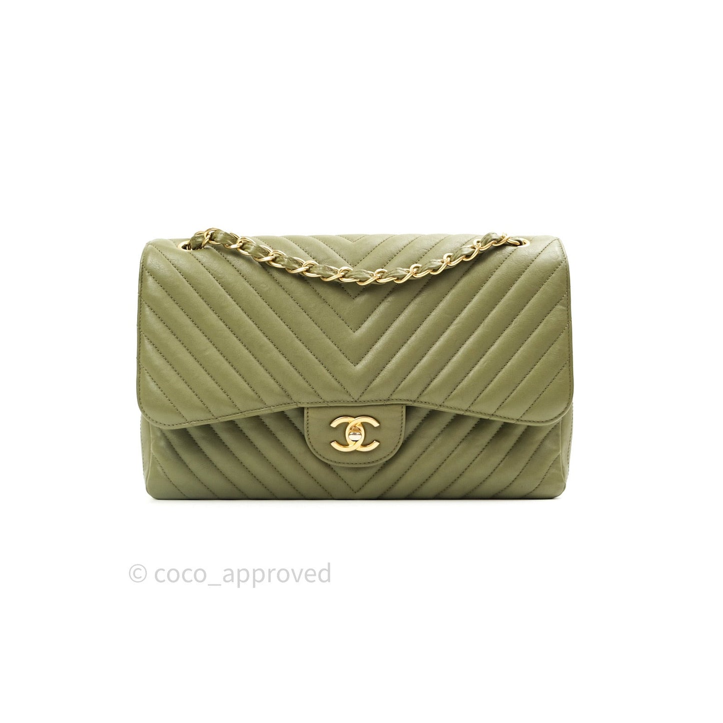 Chanel Jumbo Double Flap Khaki Calfskin Gold Hardware⁣⁣ 17C