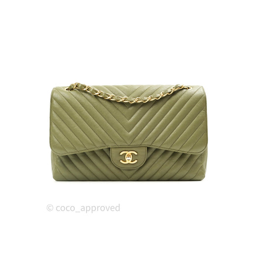 Chanel Jumbo Double Flap Khaki Calfskin Gold Hardware⁣⁣ 17C