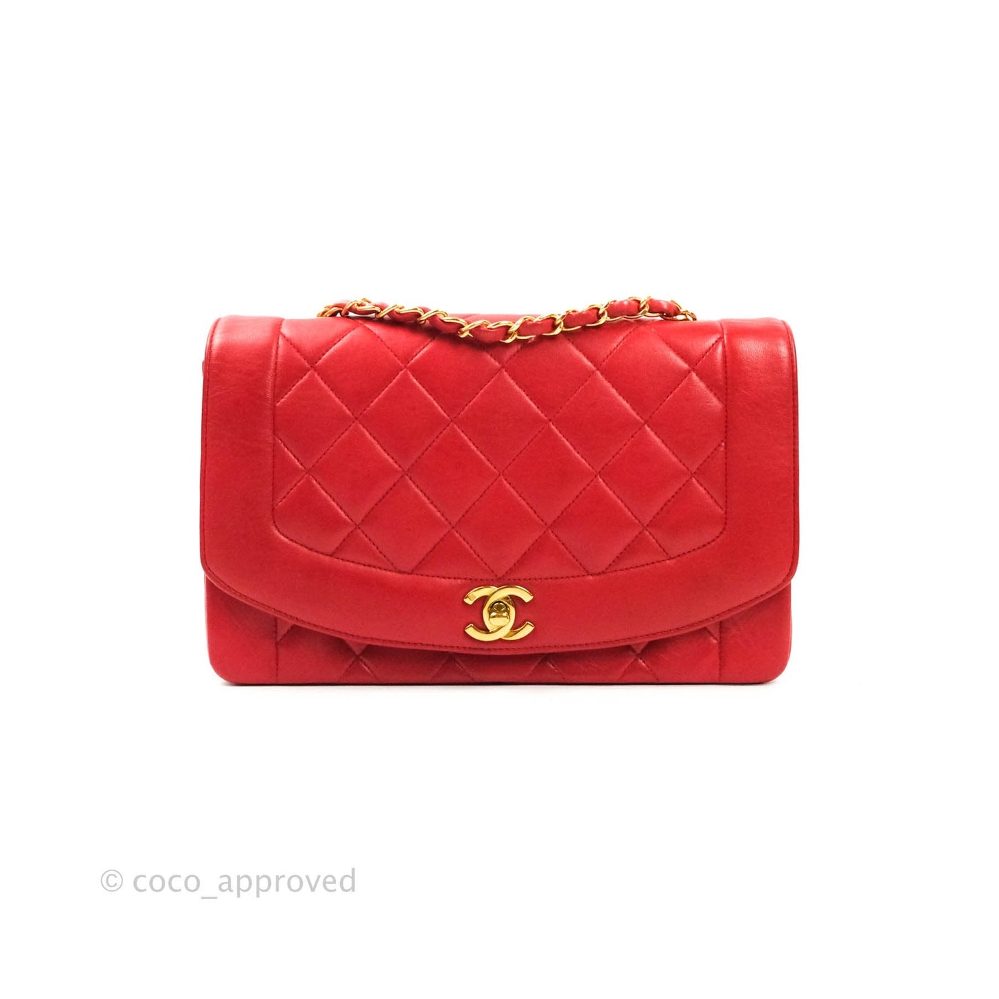 Chanel Red Quilted Lambskin Medium Vintage Classic Diana Flap Bag
