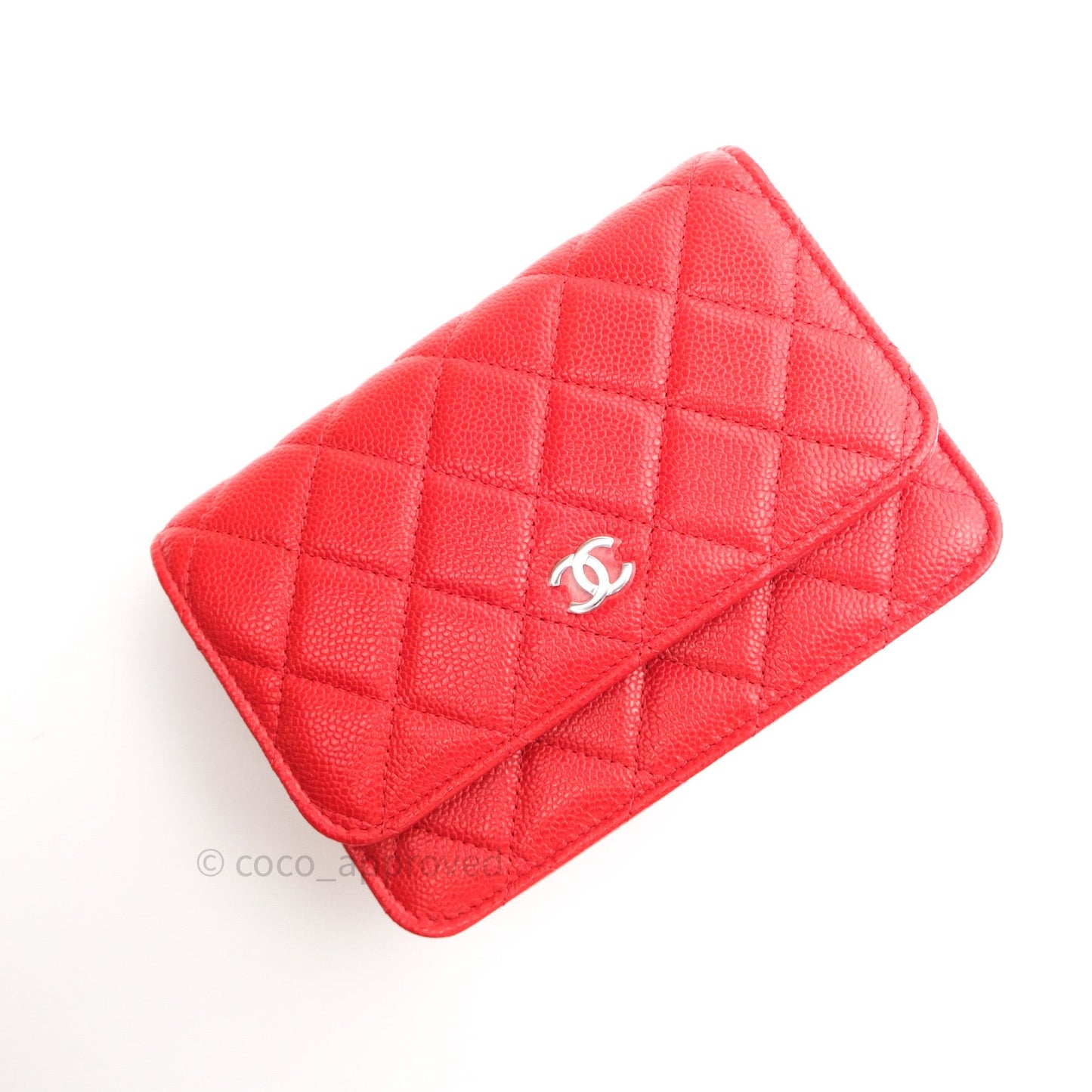 Chanel Quilted Mini Wallet on Chain WOC Brick Red Caviar Silver Hardware