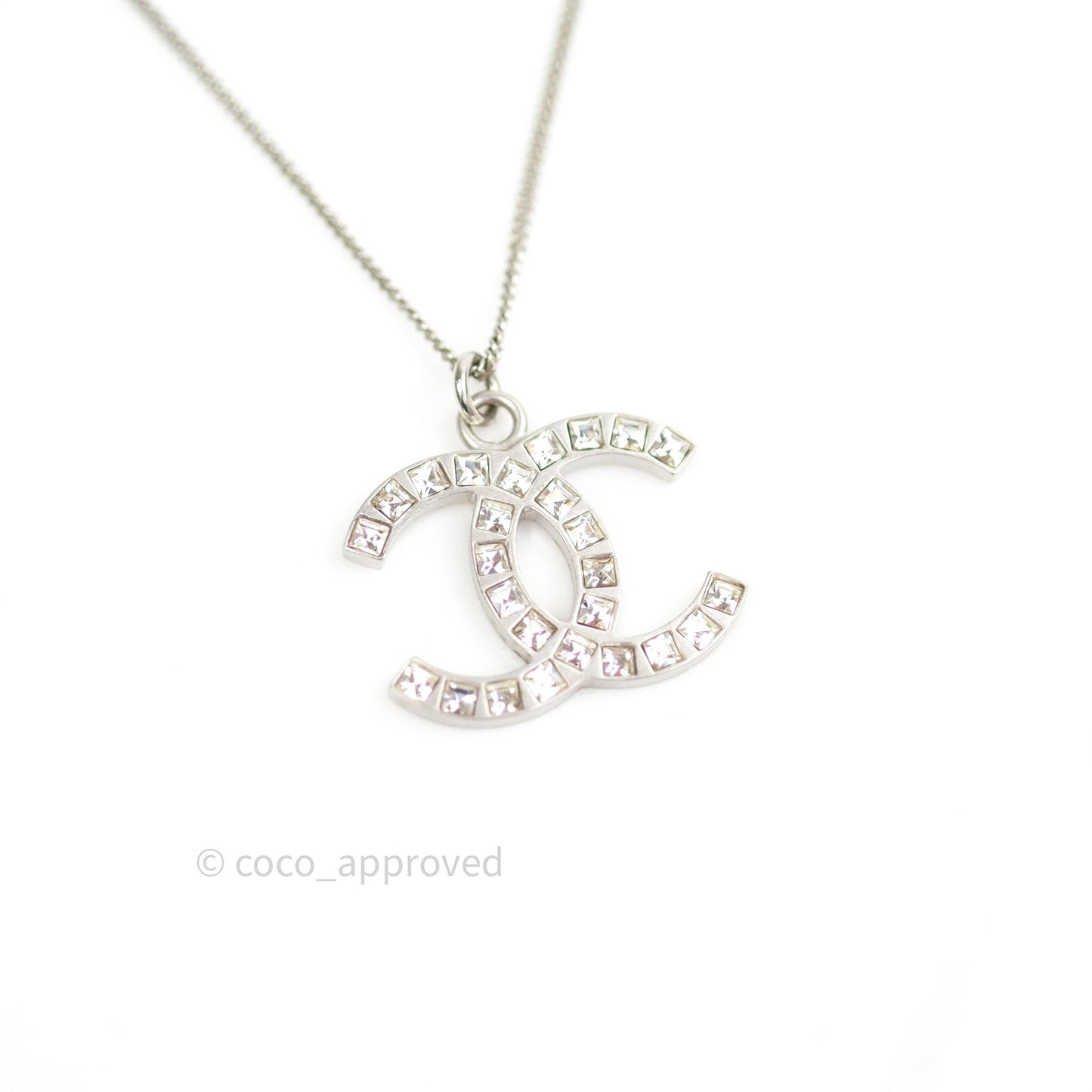 Chanel CC Necklace Silver Crystal