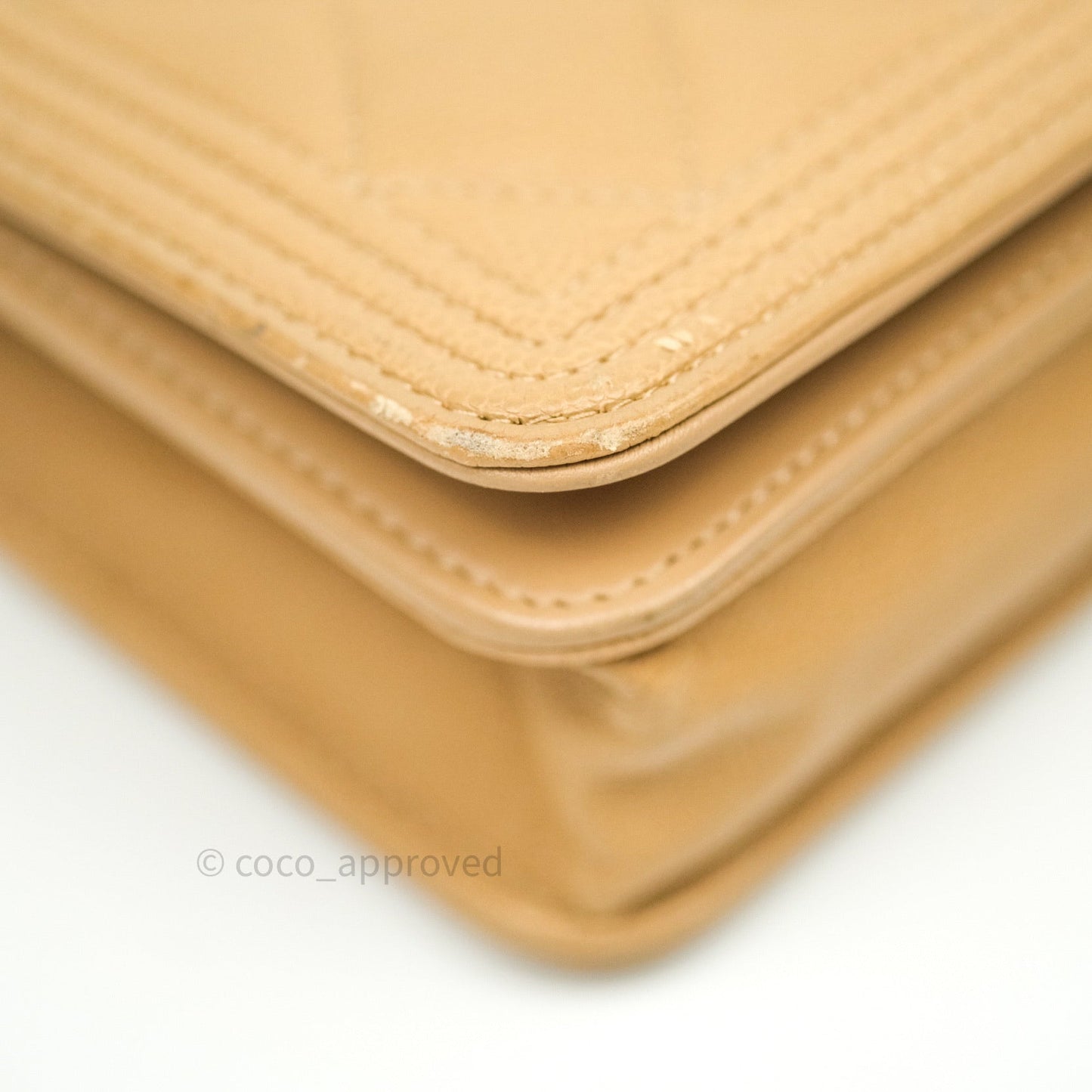 Chanel Quilted Boy Wallet on Chain WOC Beige Caviar Gold Hardware