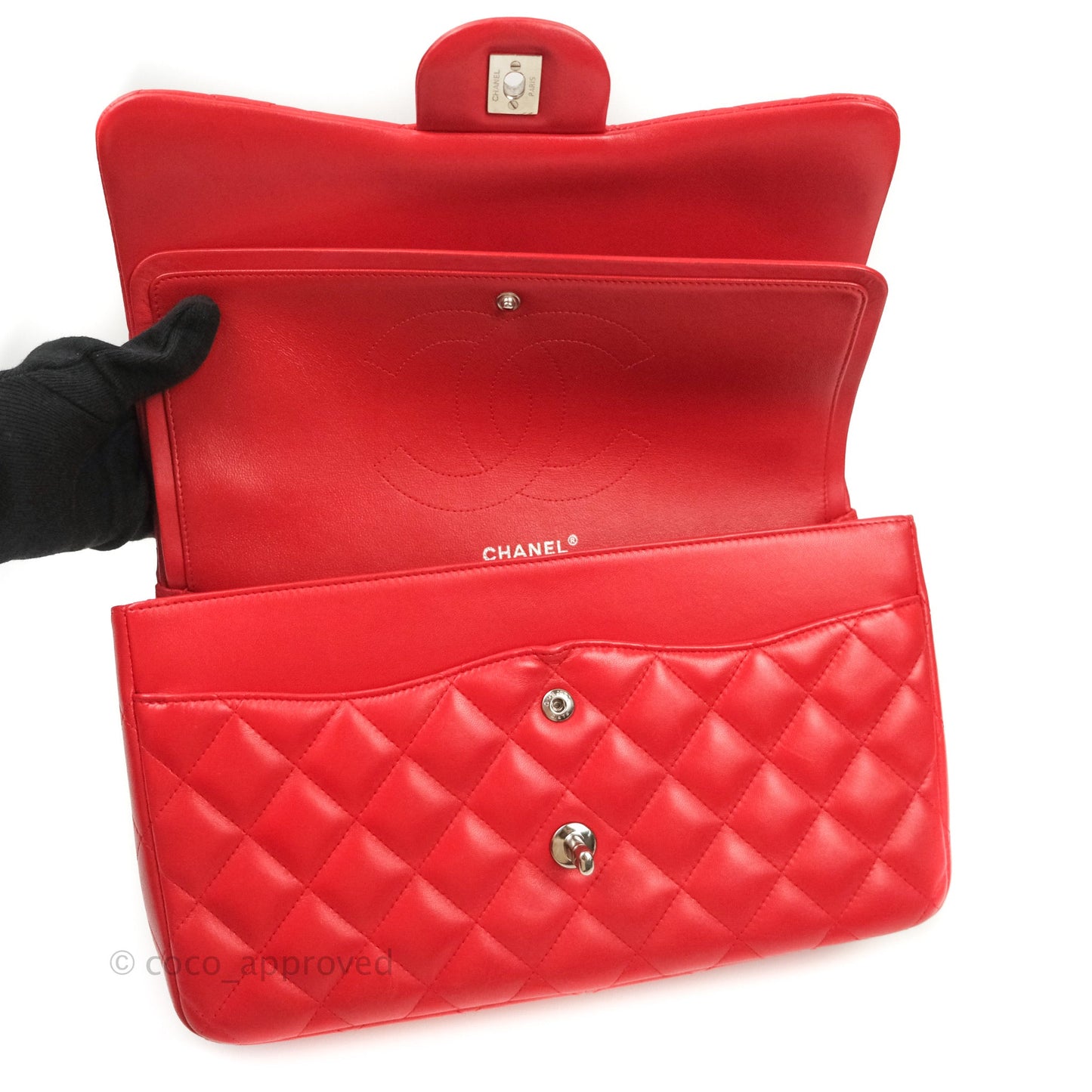 Chanel Jumbo Double Flap Red Lambskin Silver Hardware⁣⁣