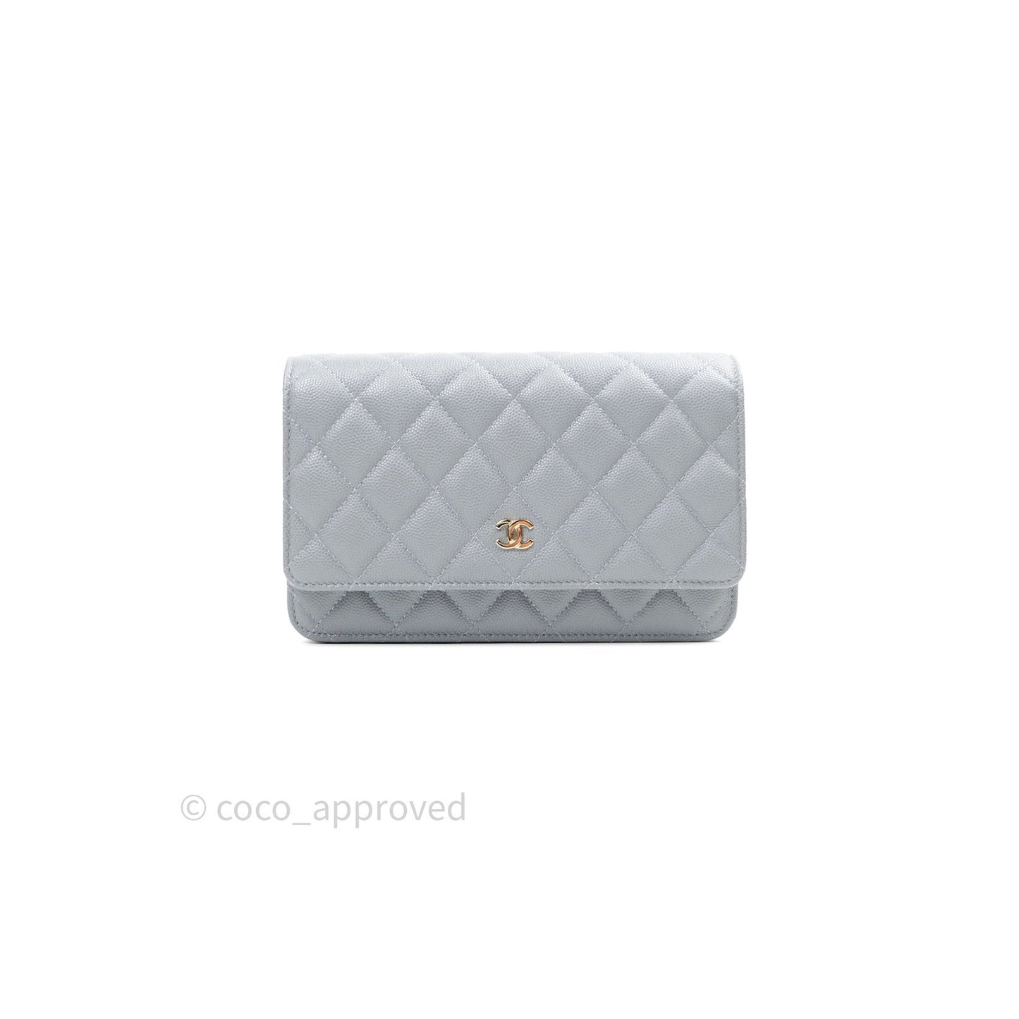 Chanel Caviar Quilted Wallet on Chain WOC Grey Light Gold Hardware 20C