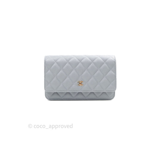 Chanel Caviar Quilted Wallet on Chain WOC Grey Light Gold Hardware 20C