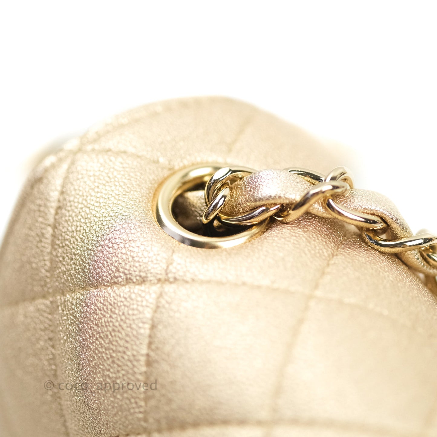 Chanel Quilted Mini Rectangular Metallic Champagne Gold Lambskin Gold Hardware
