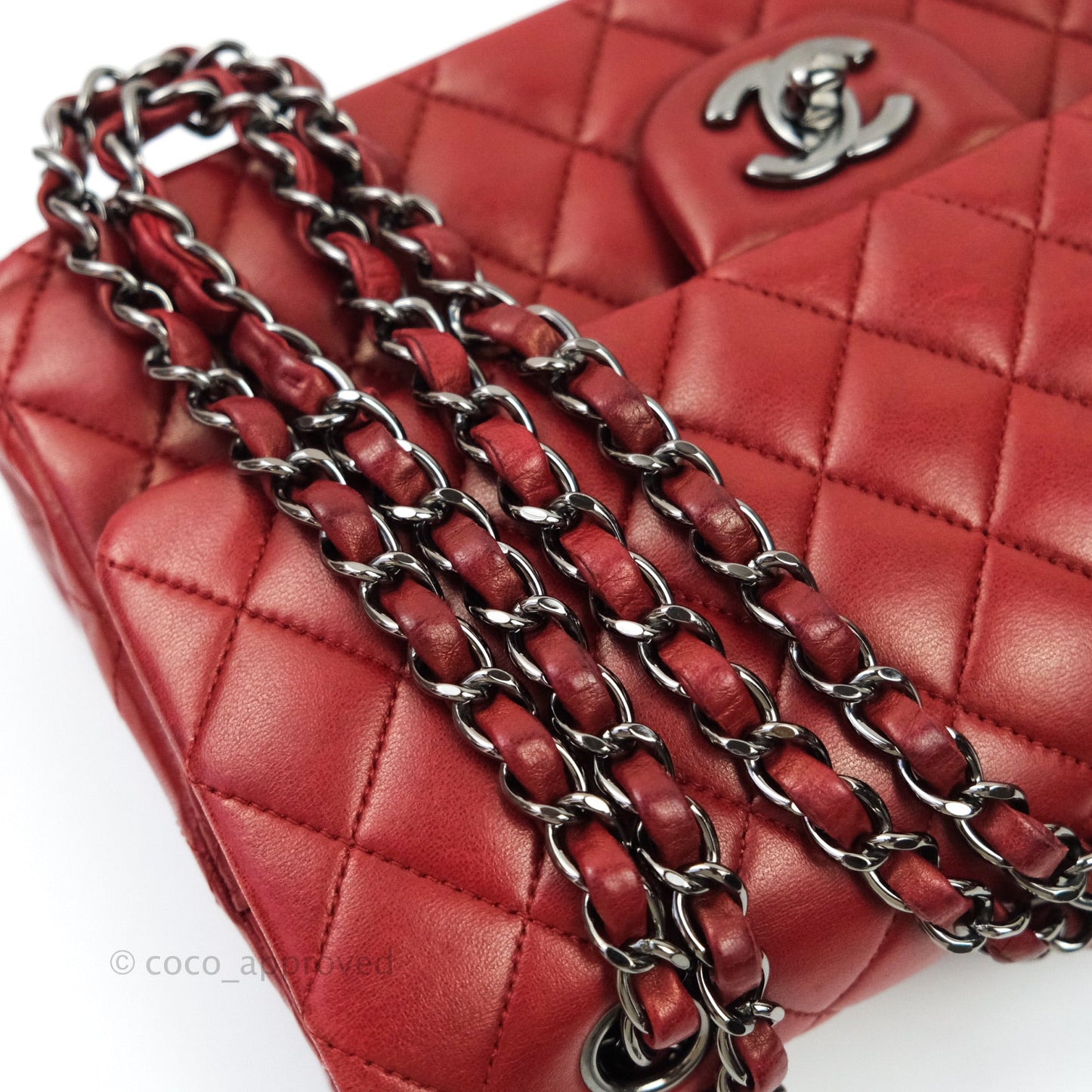 Chanel Classic M/L Medium Double Flap Dark Red Lambskin Gunmetal Hardware