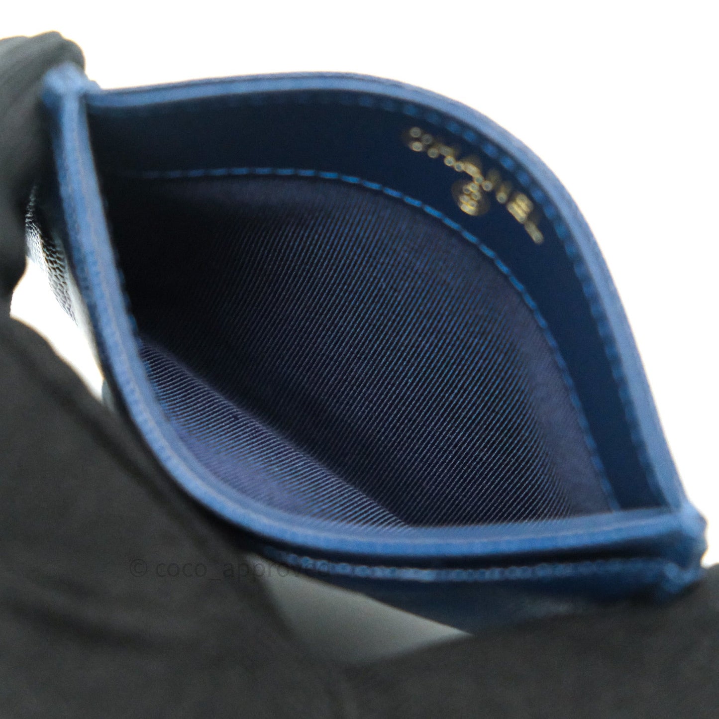 Chanel Quilted Classic Navy Caviar Gold Hardware Flat Card Holder