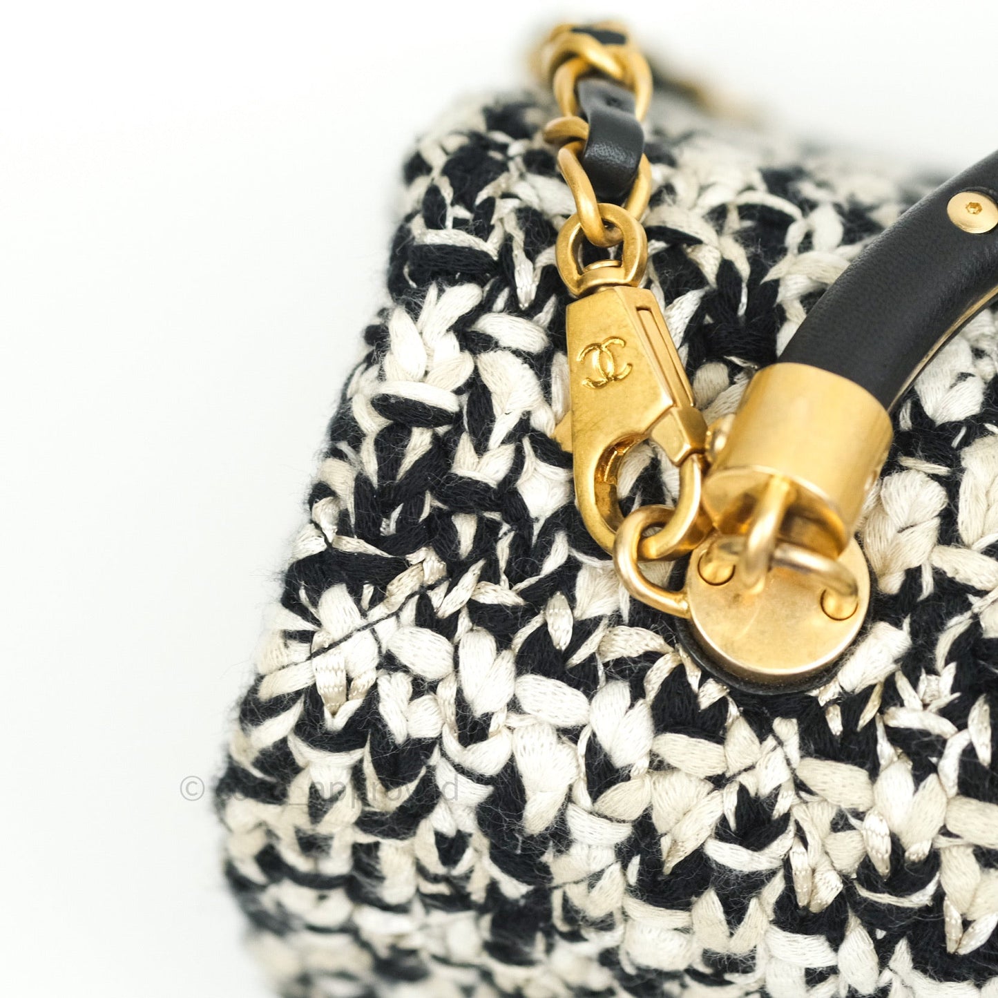 Chanel Flap Bag Tweed Black White Crochet Top Handle
