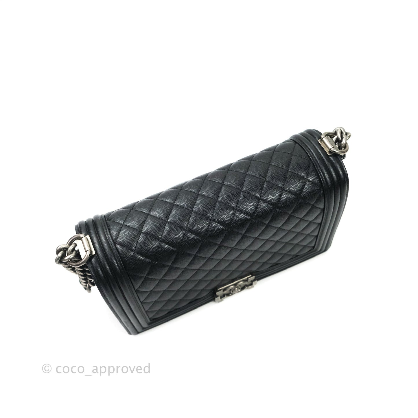 Chanel Boy New Medium Quilted Black Caviar Ruthenium Hardware