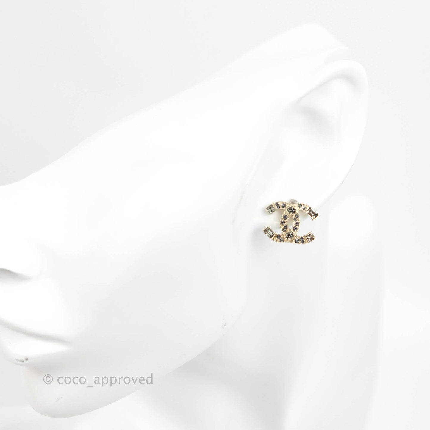 Chanel CC Crystal Earrings Gold Tone 19A