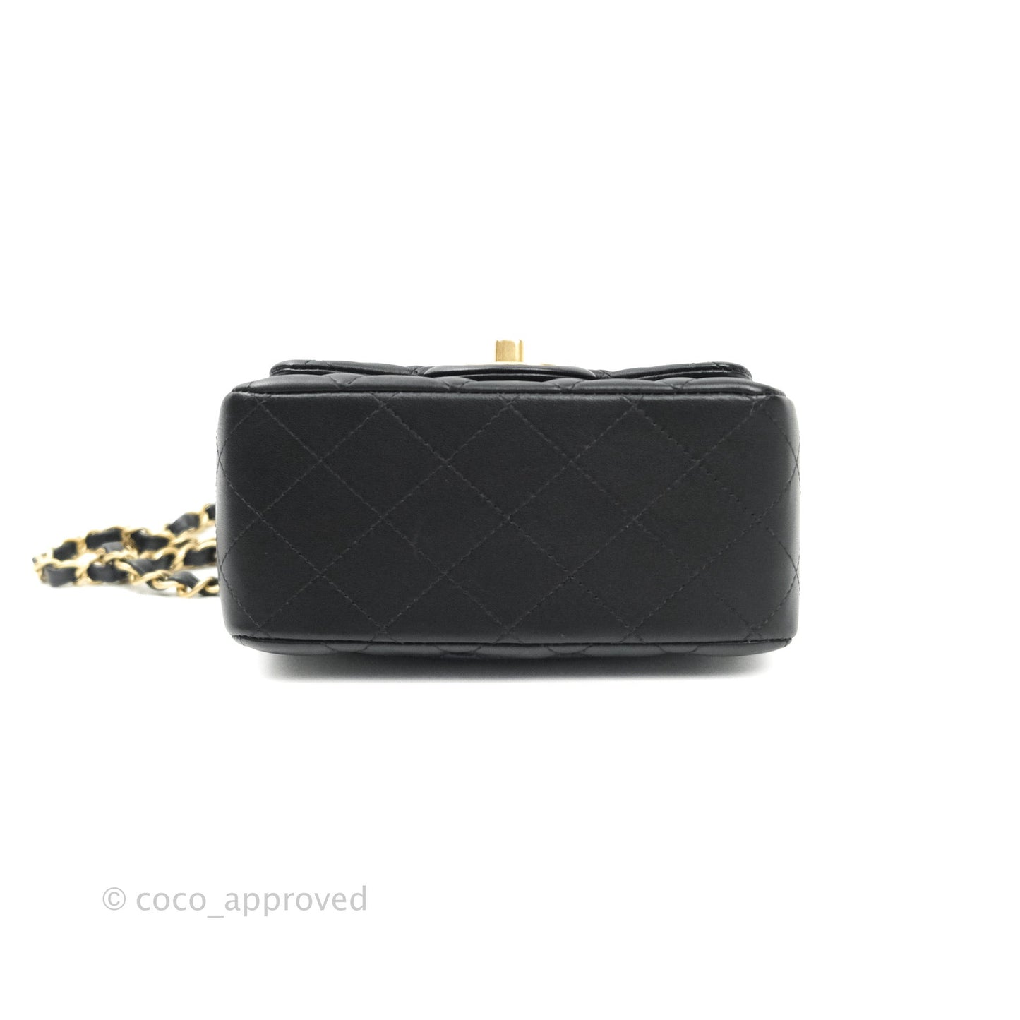 Chanel Mini Square Black Lambskin Aged Gold Hardware