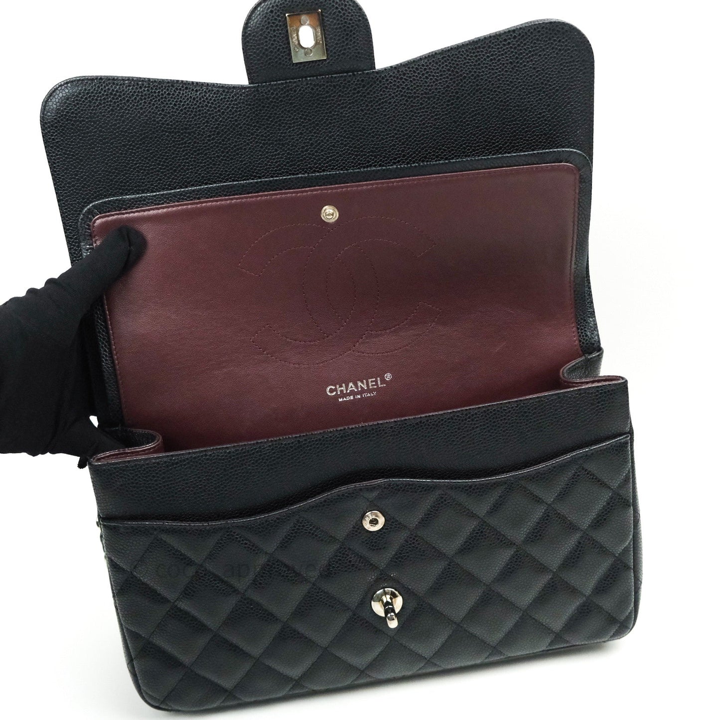 Chanel Classic Jumbo Double Flap Black Quilted Caviar Silver Hardware⁣⁣