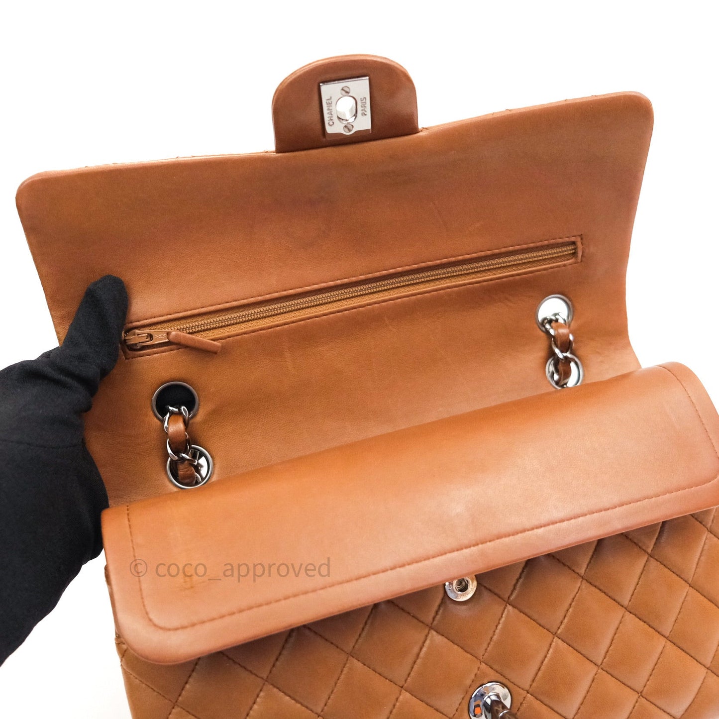 Chanel Classic M/L Brown Lambskin Silver Hardware