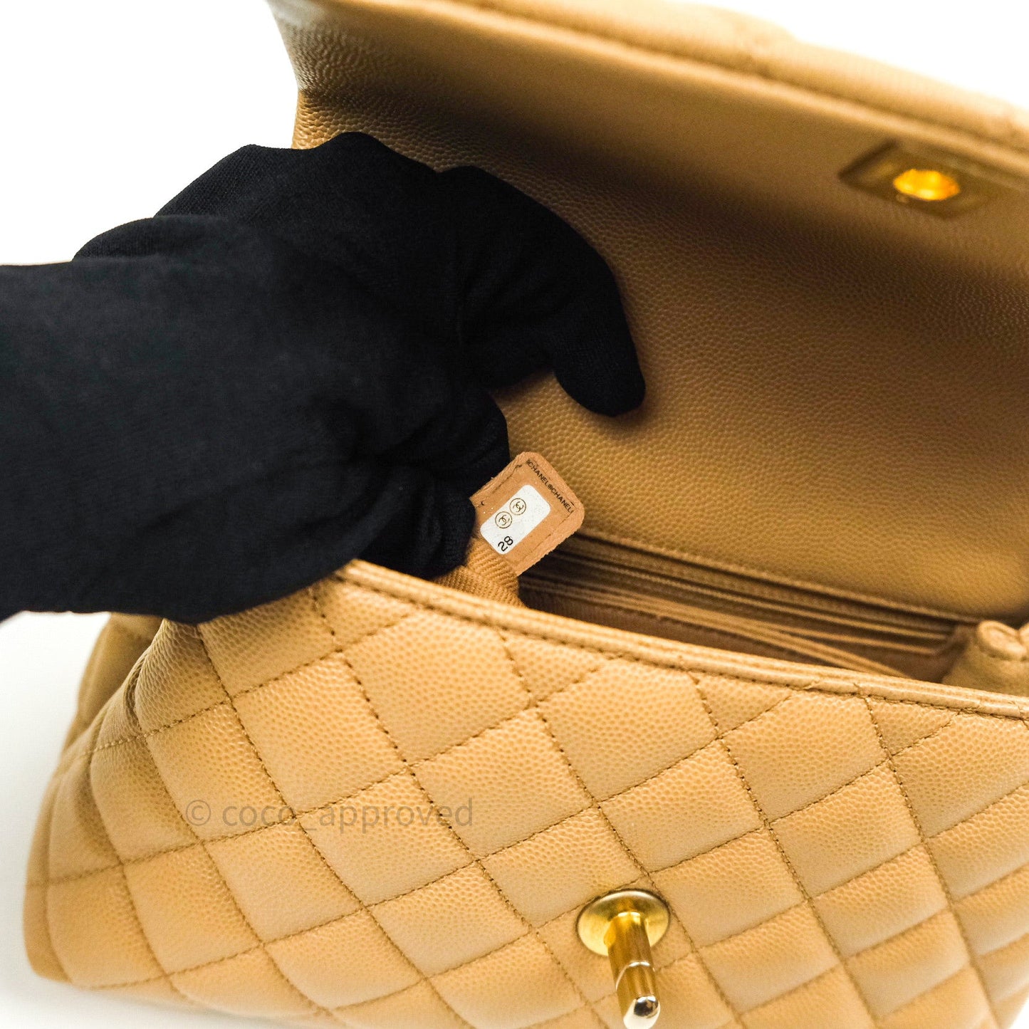 Chanel Mini Coco Handle Quilted Beige Caviar Gold Hardware Lizard Embossed Handle