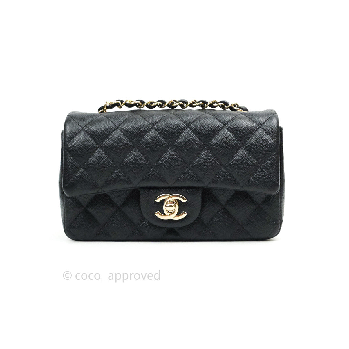Chanel Quilted Mini Rectangular Black Caviar Gold Hardware 18B