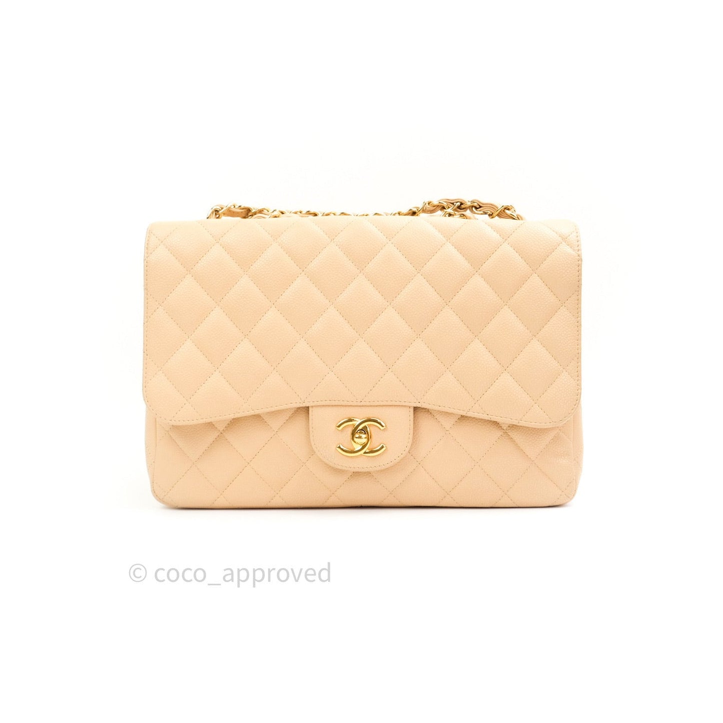 Chanel Classic Jumbo Single Flap Beige Caviar Gold Hardware⁣⁣